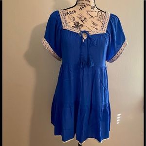 THML Anthropologie | Blue Embroidered Peasa…